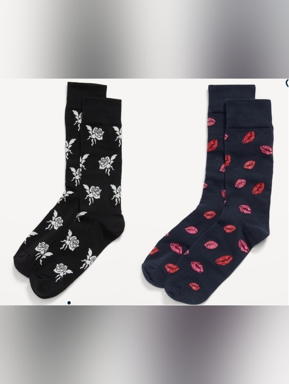 4 Pairs Old Navy Men's Fun Novelty Socks- Roses/Lips- NEW!